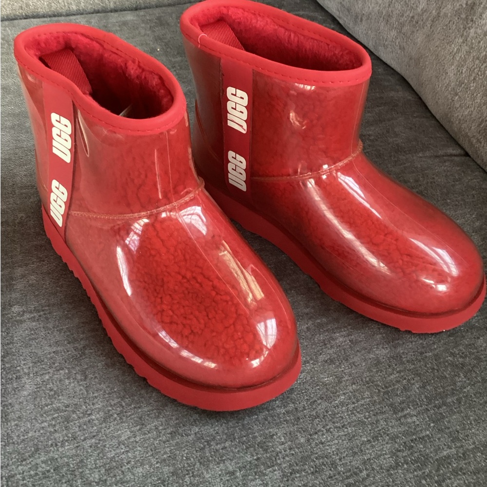 UGG Samba Clear Classic Red Mini Waterproof Rain Snow Boots Women's size 6